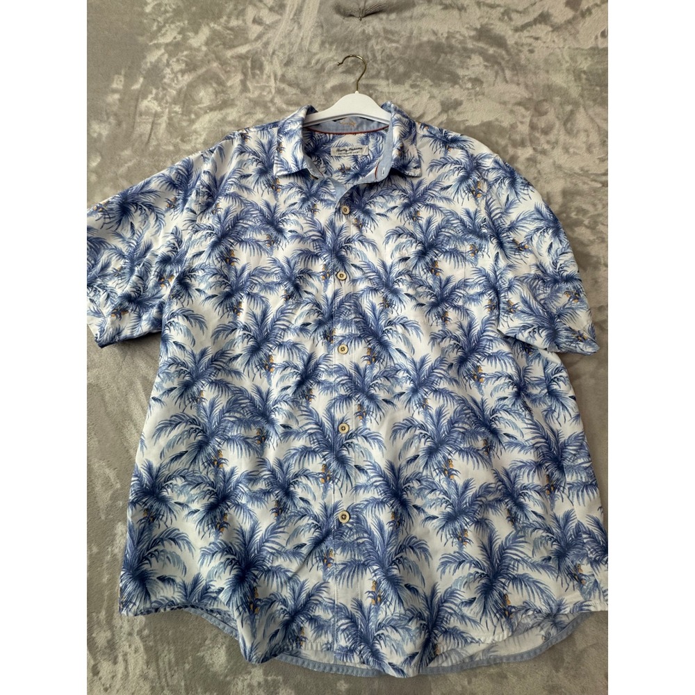 Tommy Bahama‎ Mens Coconut Point Blue Palm Tree Print Short Sleeve Shirt XL